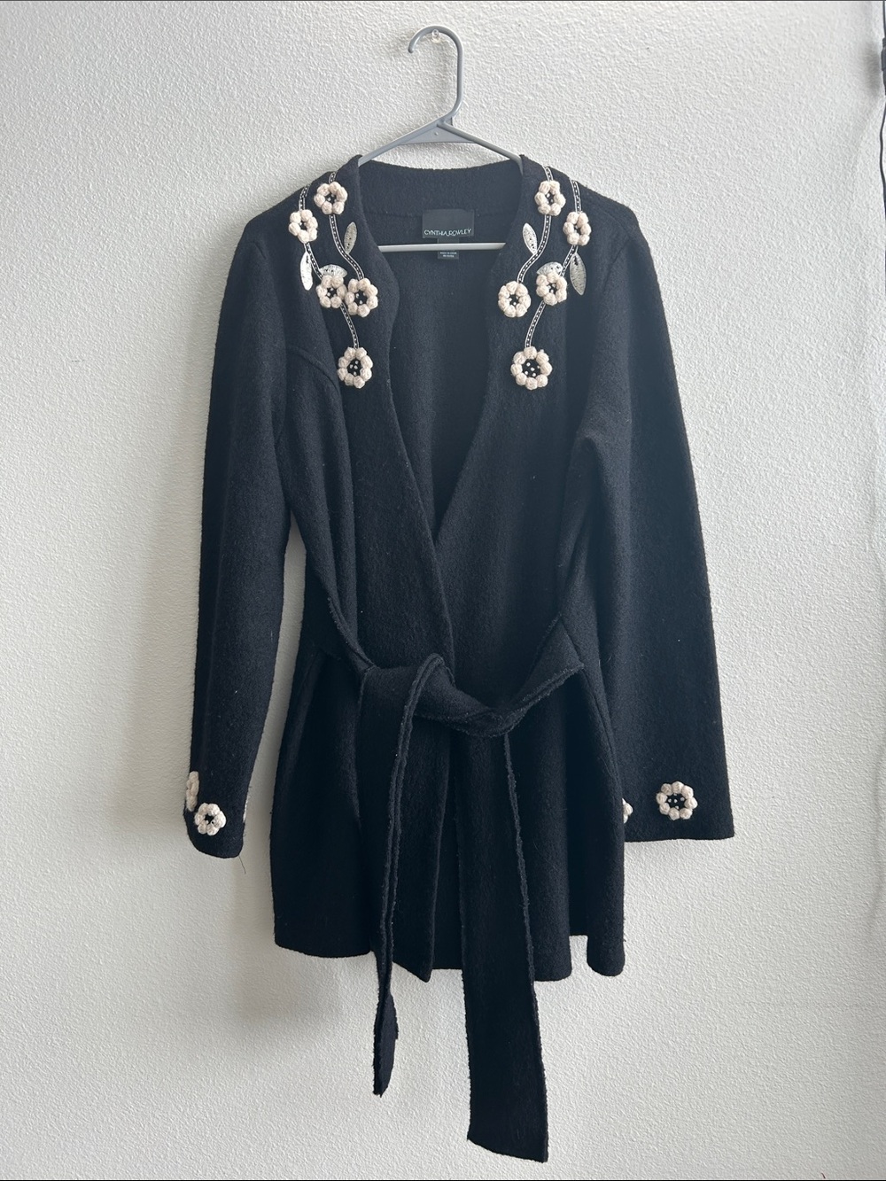 Cynthia Rowley Black Cardigan with Cream Floral Detail